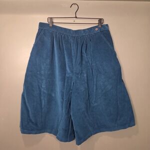 Vintage 34 Honors Blue Corduroy Wide Leg Long Shorts High Waist, 36 Inch Waist